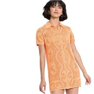 Vibrant Mesh Sweater Button Up Orange Mini Dress Future Collective NWT 1X